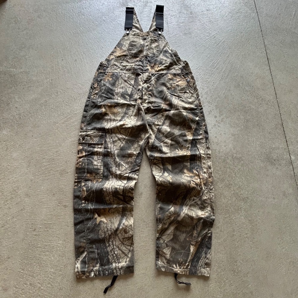 Vintage Whitewater Outdoors Camo Overalls Size XL Brown Real Tree Cargo Bibs